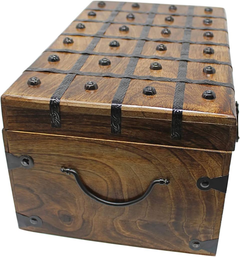 Nautical Cove Treasure Chest Wooden Box with Antique Iron Lock and Skeleton Key - Storage and Decor (Medium 12.25 x 6 x 5.5)