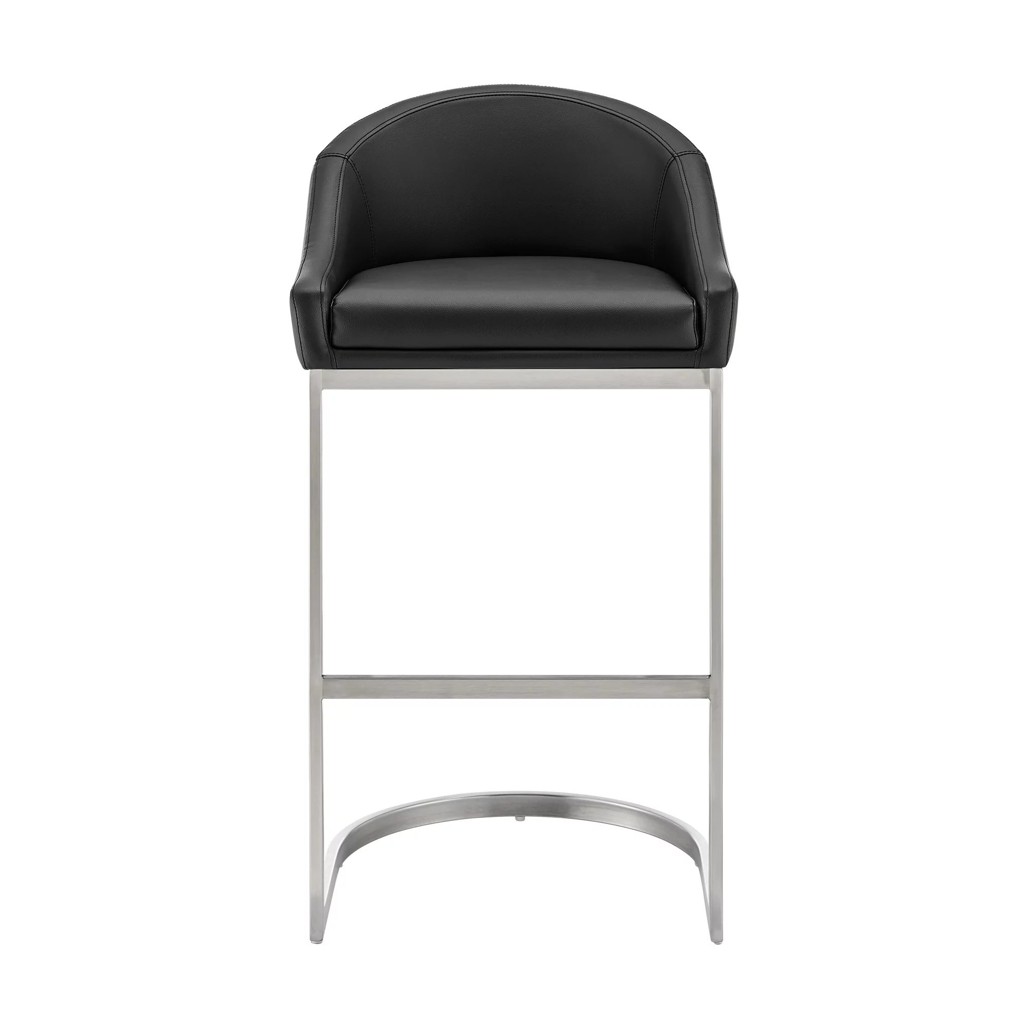 Benjara Lina 24 Inch Counter Stool Chair, Metal Cantilever Base, Black Faux Leather
