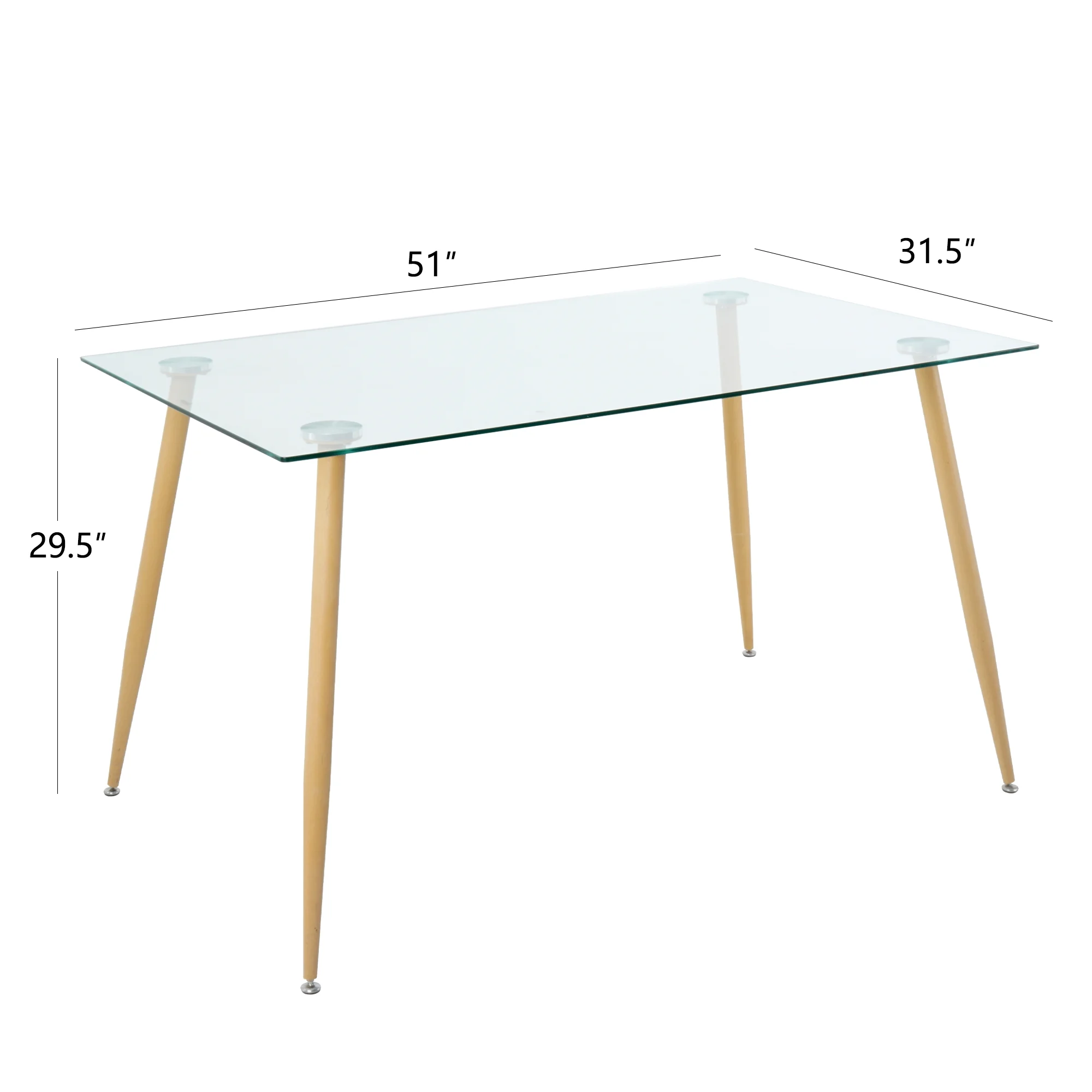 Modern Kitchen Glass dining table 51" Rectangular Tempered Glass Table top,Clear Dining Table Metal Legs wood-transfer Metal Legs legs(set of 1)