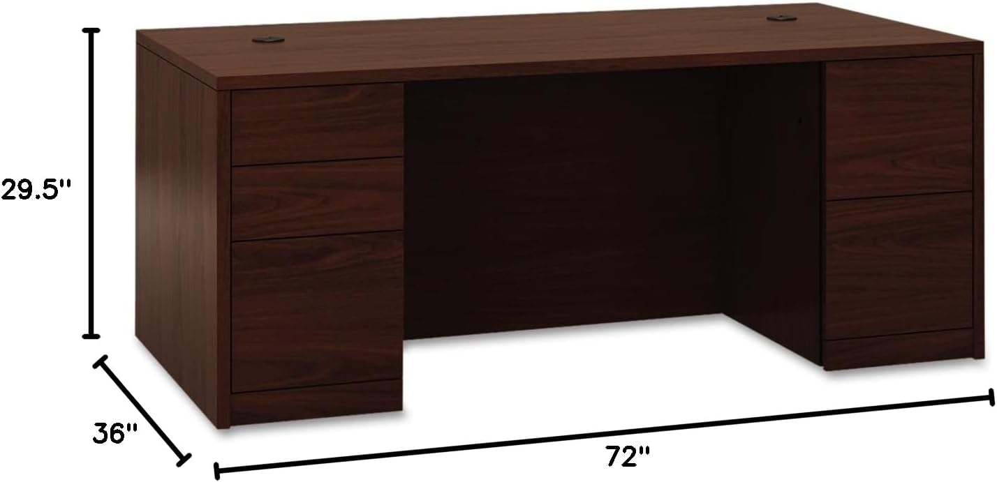 HON 105890NN 10500 Series Double Pedestal Desk, Full-Height Pedestals, 72w x 36d, Mahogany