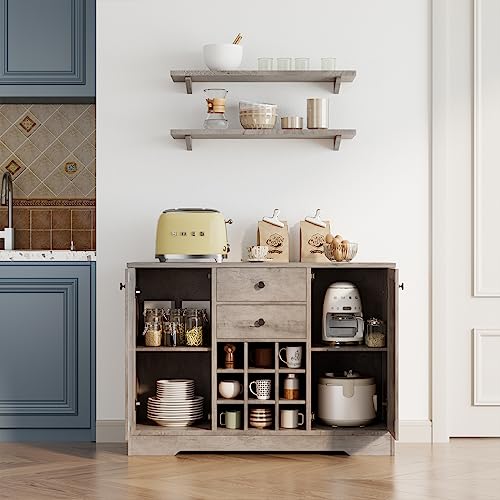 Buffet Sideboard Bar Cabinet with Storage, Farmhouse Coffee Bar Cabinet with 2 Drawers and Adjustable Shelves