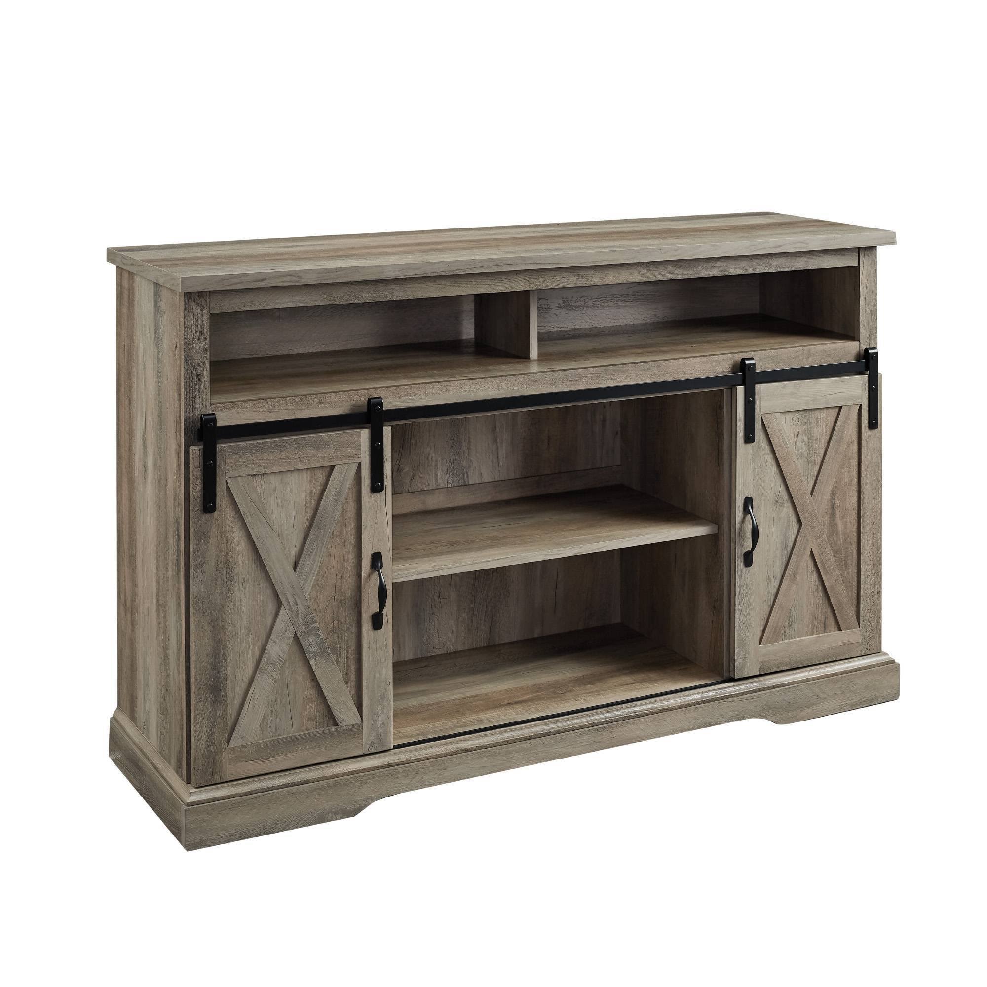 52x22 Sliding Barndoor Modern Farmhouse TV Highboy Storage Stand Gray Wash - Saracina Home