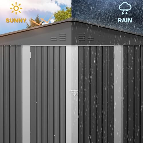 DWVO 10x8ft Metal Outdoor Storage Shed, Waterproof Tool Shed Heavy-Duty Storage Unit with Lockable Door and Vents, Ideal for Bicycles, Tools