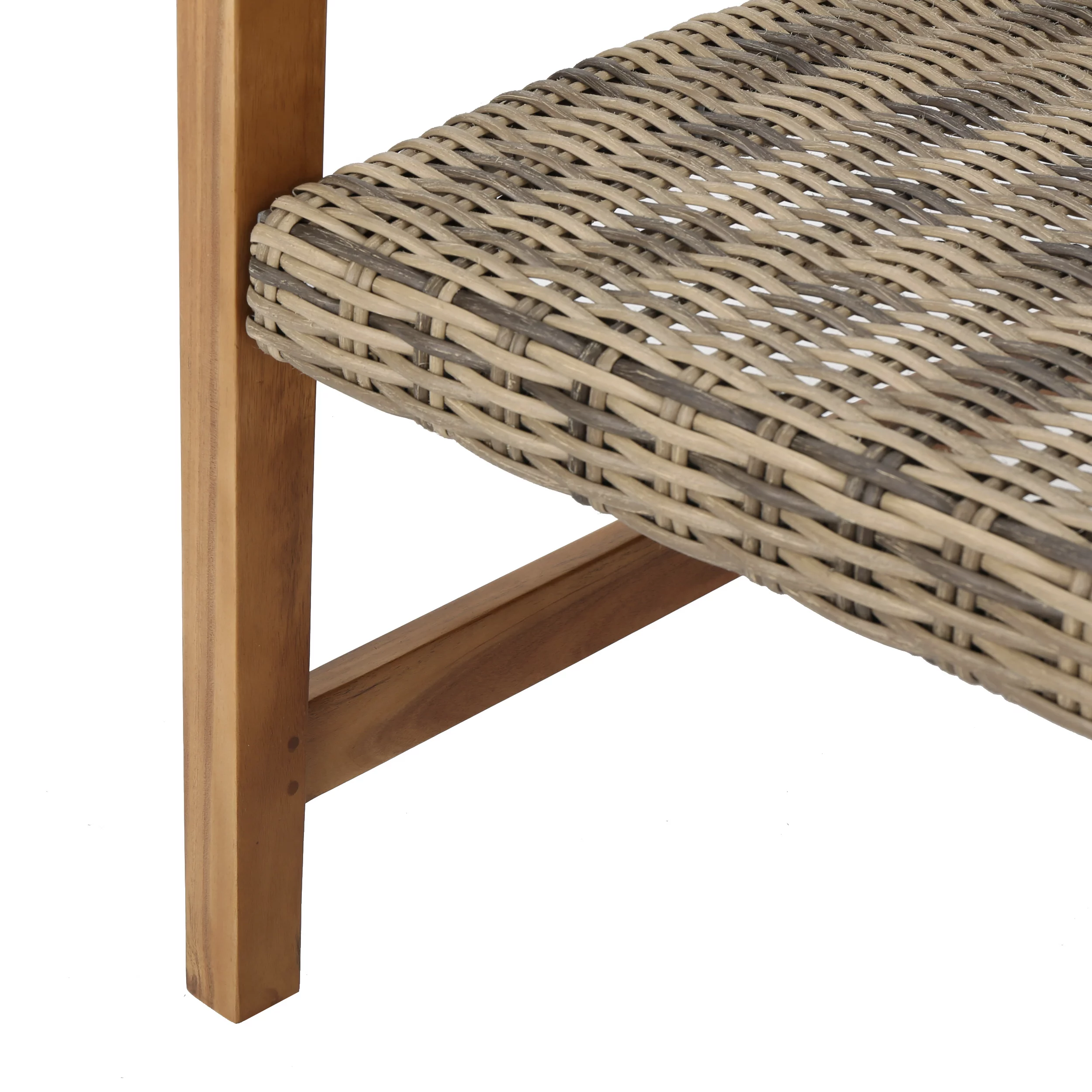 Outdoor Mid Century Wicker Club Chairs with Natural Stained Acacia Wood Frame, Grey