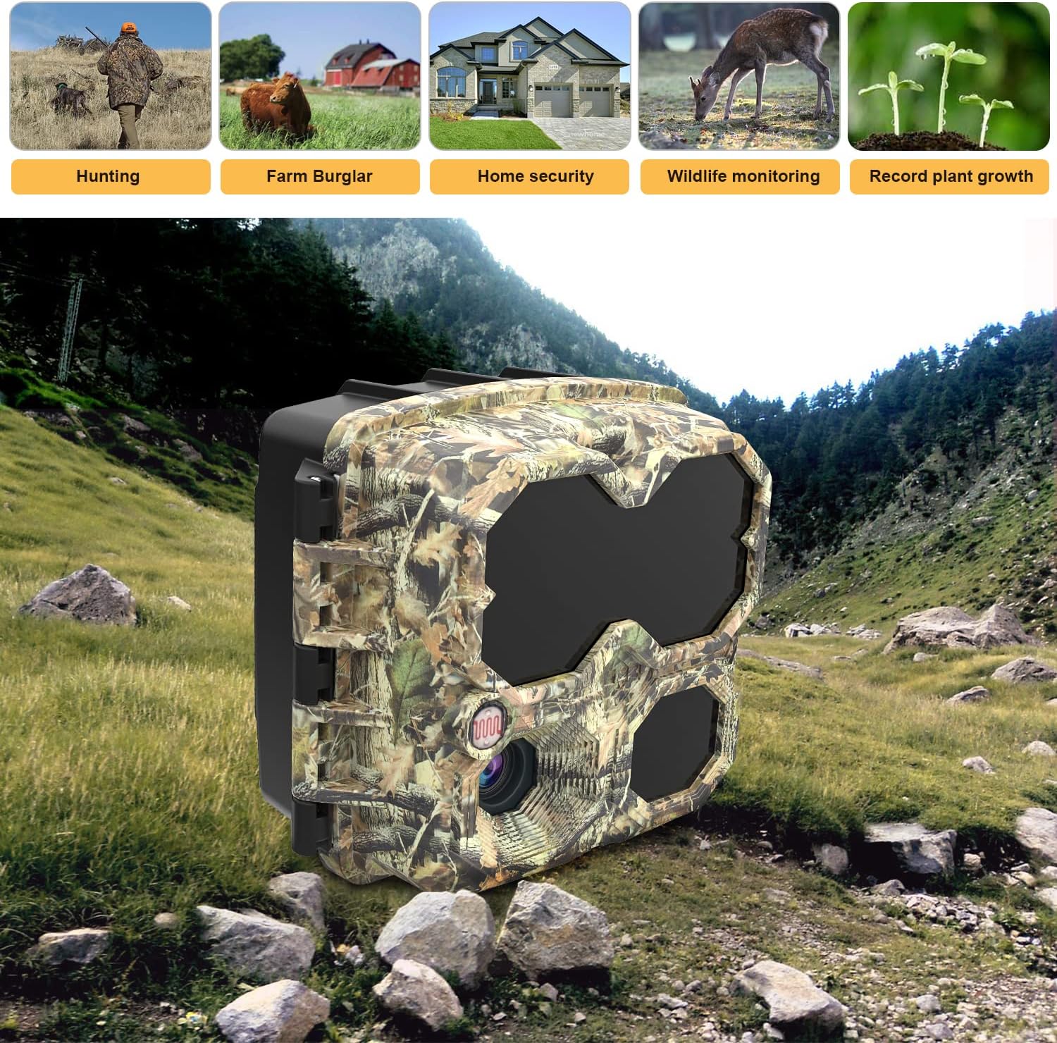 Mini Trail Camera 12MP 1080P, Hunting Camera Waterproof IPX6 Game Camera with Night Vision Motion Activated Video Cam for Wildlife Detecting