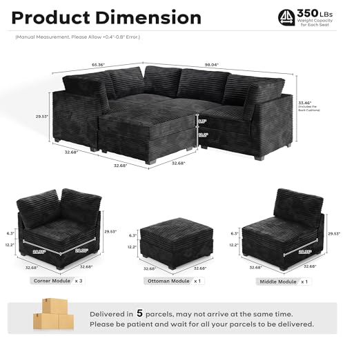ovios 130.7" Modular Sectional Sofa Couch, U-Shaped Cloud Couches with 2 Ottomans Chaise