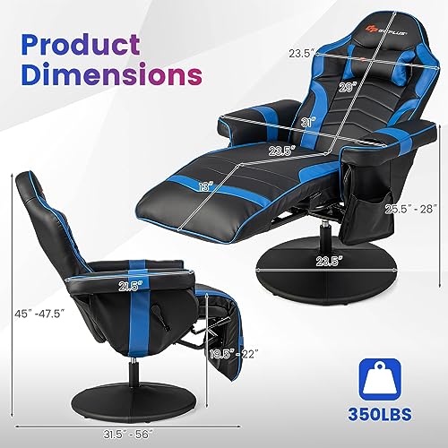 Goplus Massage Gaming Chair, Racing Style Gaming Recliner w/Adjustable Backrest and Footrest