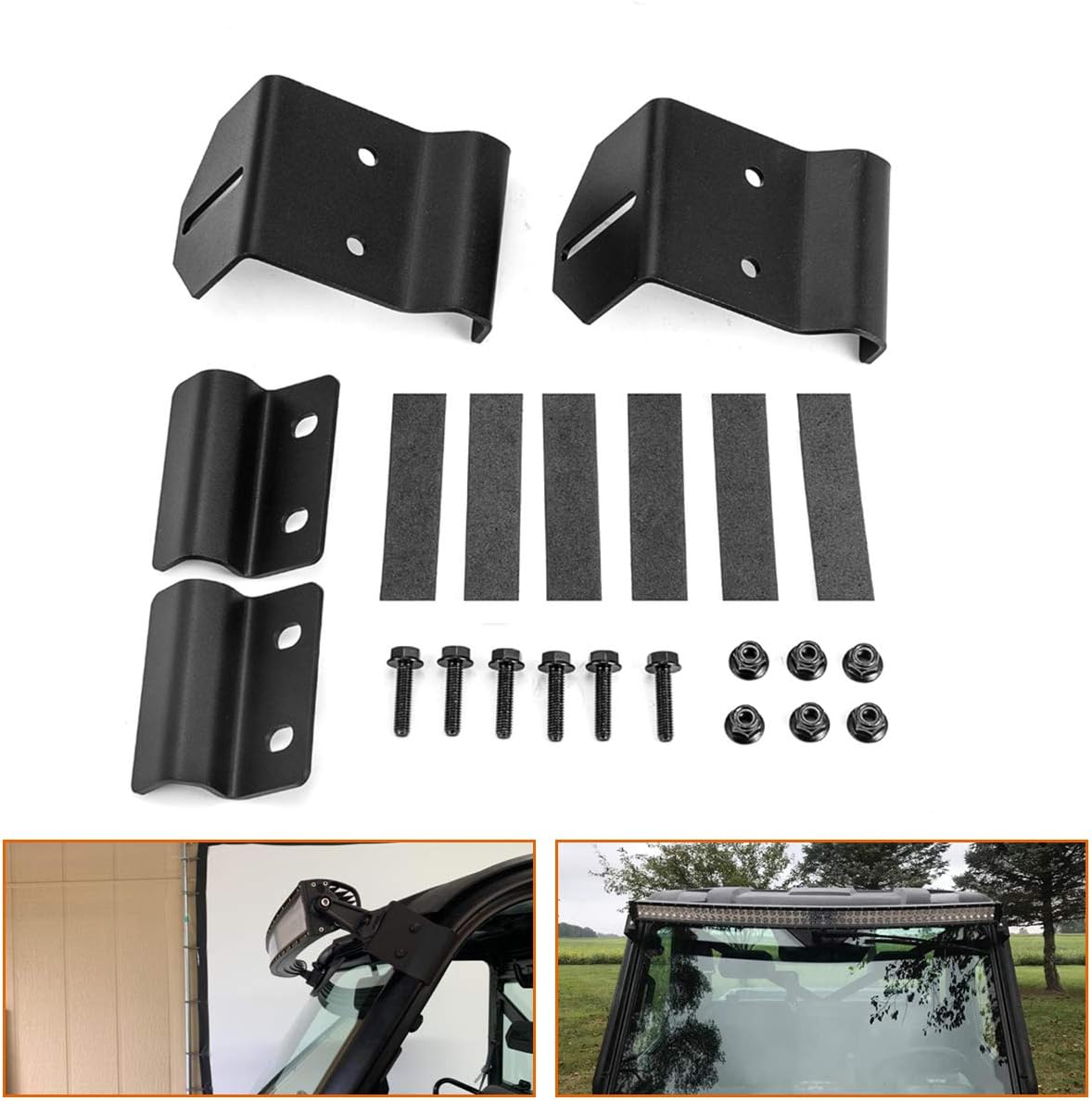 Chelhead No Drilling Needed Pro-fit Cage Black Mounting Bracket for 50 inch Curved Straight Led Light Bar Upper Winshield Mouting Brackets Compatible