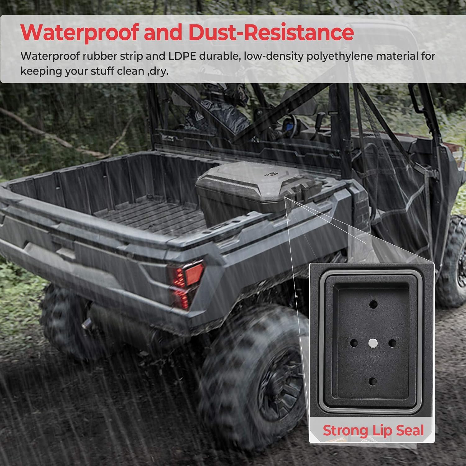 Ranger Storage Box, kemimoto 45 L Waterproof Bed Cargo Box Compatible with 2013-2022 Polaris Ranger 570 700 900 1000/Ranger XP (Right Side)