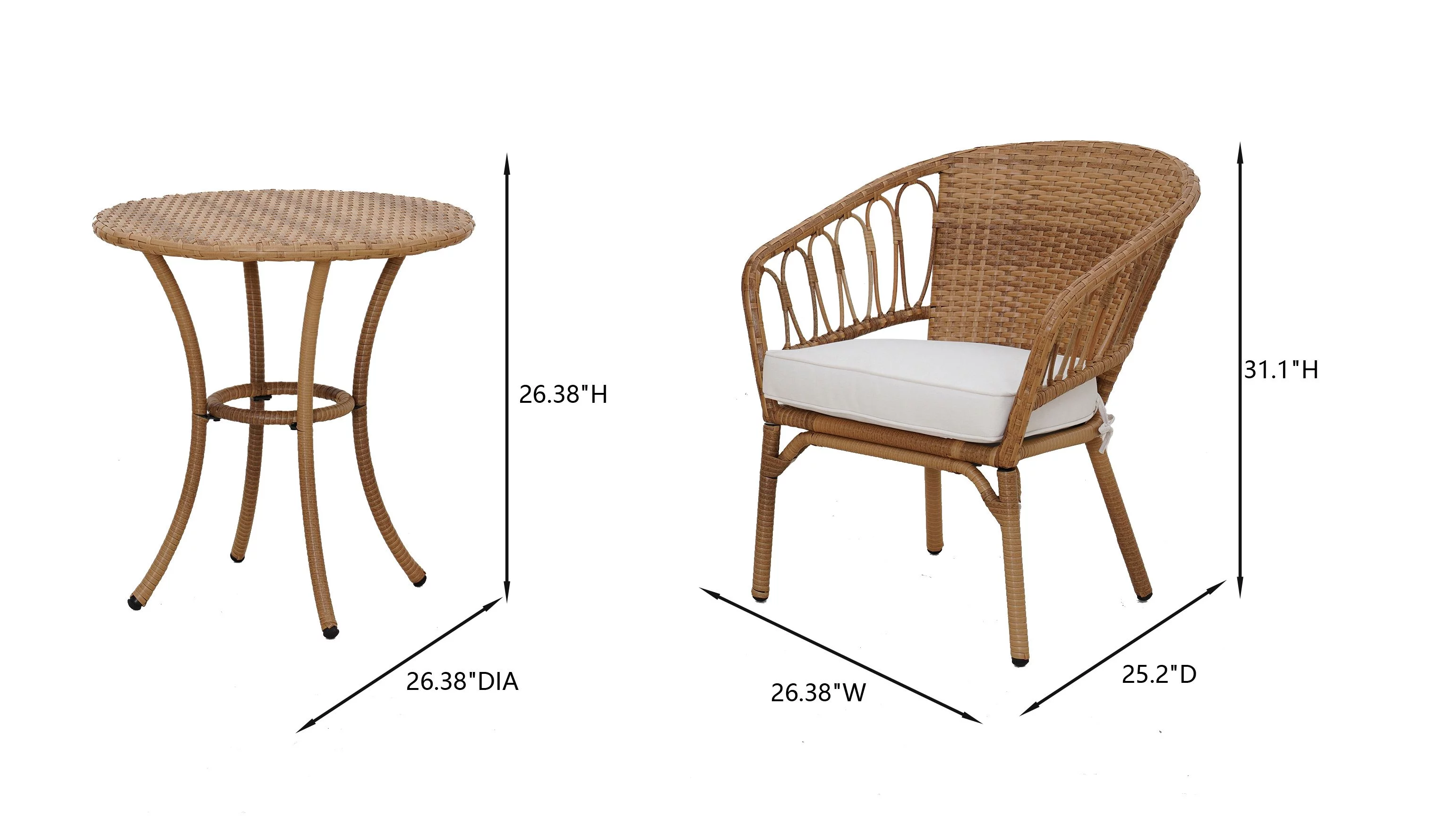 Better Homes & Gardens Willow Sage 3-Piece Outdoor Wicker Bistro Set, Beige