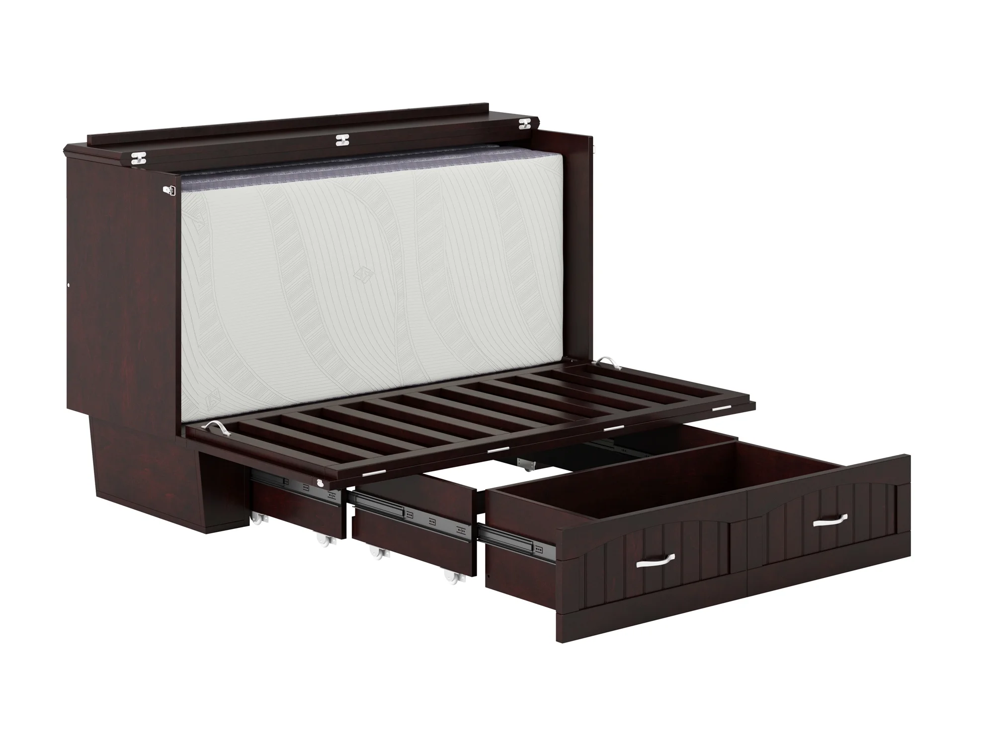 AFI Nantucket Queen Solid Wood Murphy Bed Chest with Mattress, Drawer & Charger in Espresso
