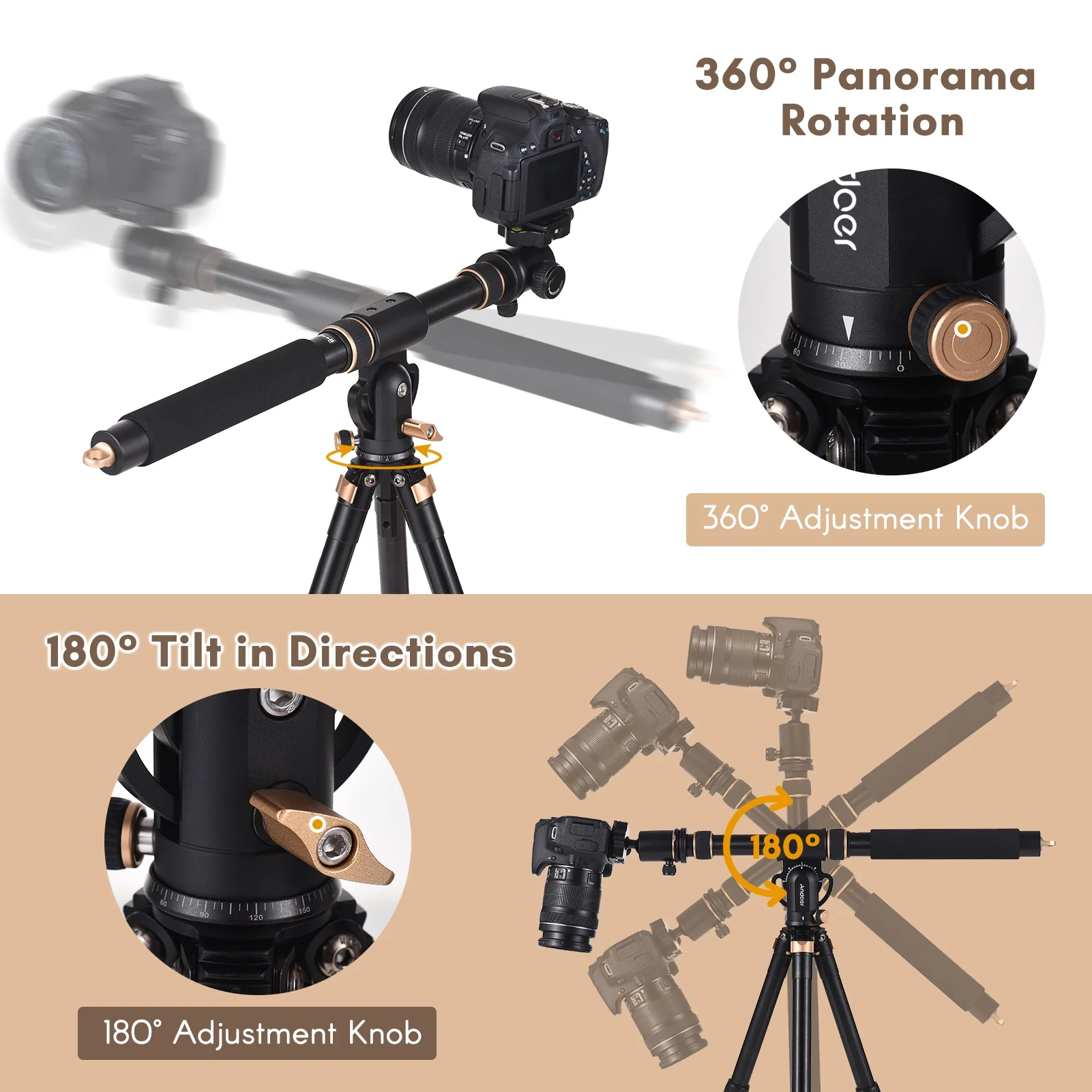 7299 Universal Tripod Extension Arm Aluminum Alloy Detachable Extender Horizontal Centre Column for Tripod 48-106cm Retractable Tripod Boom Arm with