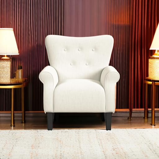 Home Decor | Upholstered Rolled Arm Wingback Accent Chair | Accent Chairs for Living Room & Bedroom | Decorative Home Furniture - Cream