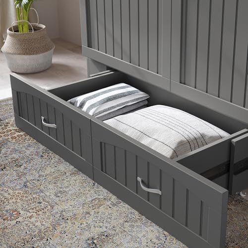 AFI Southampton Queen Murphy Bed Chest with Mattress, Storage, and Built-in Charger in Grey