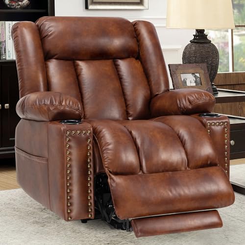 Large Power Lift Chairs Recliners for Elderly with Heated and Massage, Overstuffed Adjustable Lift Chairs, 3 Positions, Breathable Leather