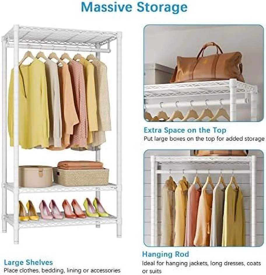 HOOMHIBIU V1S 3 Tiers Garment Racks with Cover Clothing Rack for Hanging Clothes Free Standing Wardrobe Closet for Small Spaces Heavy Duty Clothes