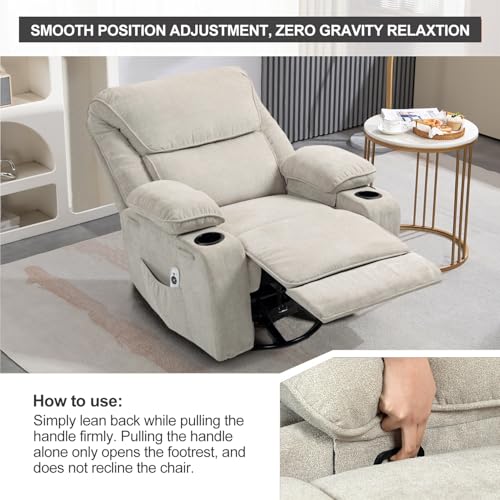 Rocker Recliner Chair with Massage and Heated, 360°Swivel Rocking Chairs with Cup Holders Remote Control for Living Room (Gray Oatmeal)