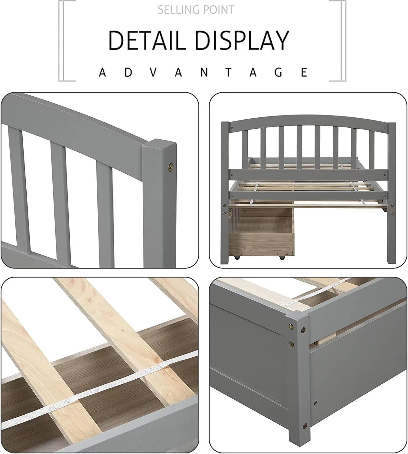 Bellemave Twin Bed Frame with 2 Storage Drawers, Wood Platform Beds with Headboard, Modern Kids Storage Bed (Grey)