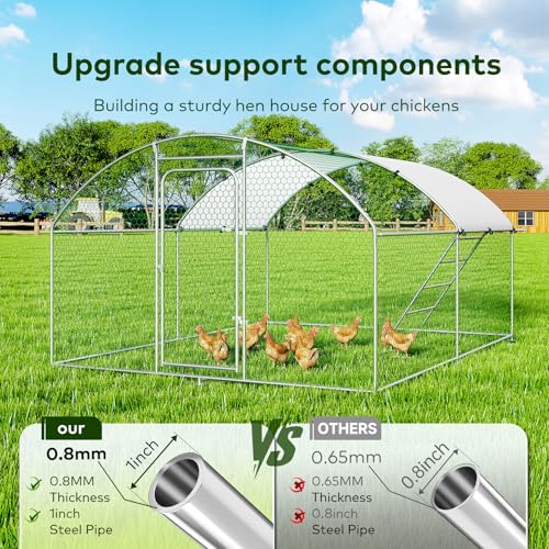 Large Metal Chicken Coop Walk-in Poultry Cage with Waterproof and UV-Resistant Cover, Outdoor Chicken Run Poultry Hen House for Backyard Farm Use