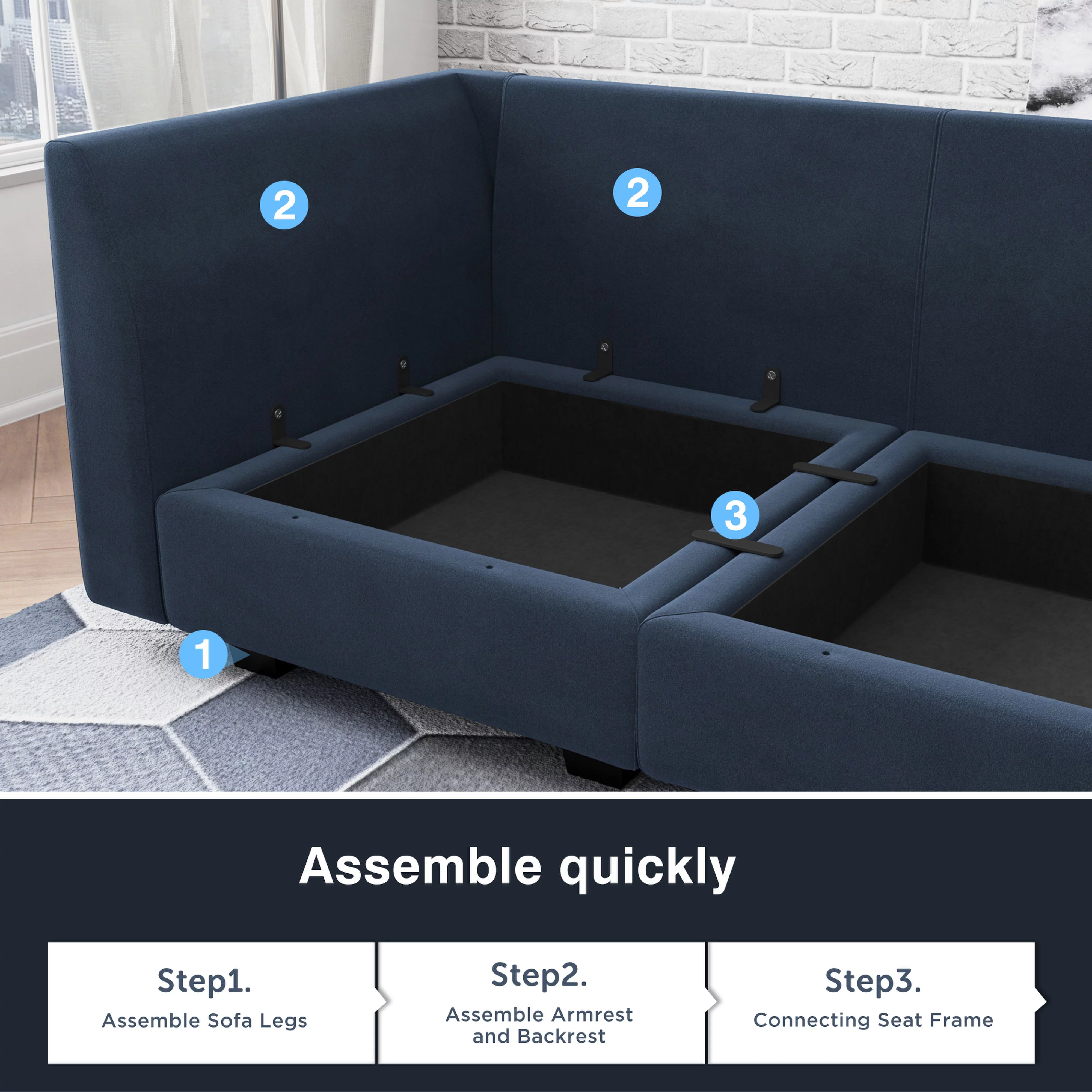 HONBAY Velvet Sectional Sofa Reversible Sleeper Sofa Modular Couch for Apartment, Navy Blue