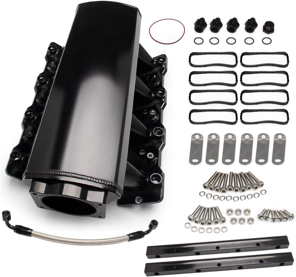 Top10 Racing Intake Manifold fit 92mm Throttle Body Sheet Metal Fabricated EFI 15° Throttle Opening Compatible with Chevrolet Chevy GMC Pontiac LS