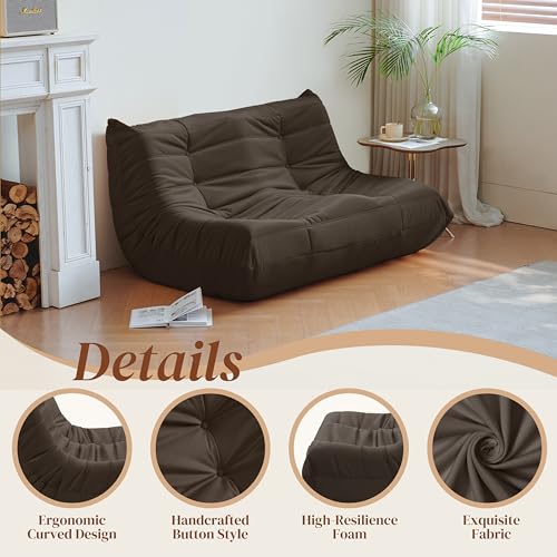 Bean Bag Chair for Adults - Suede & Microfiber Fireside Floor Chair, Comfortable Corner Lounge Sofa for Living Room, Bedroom, Office (3-Seater, Beige)