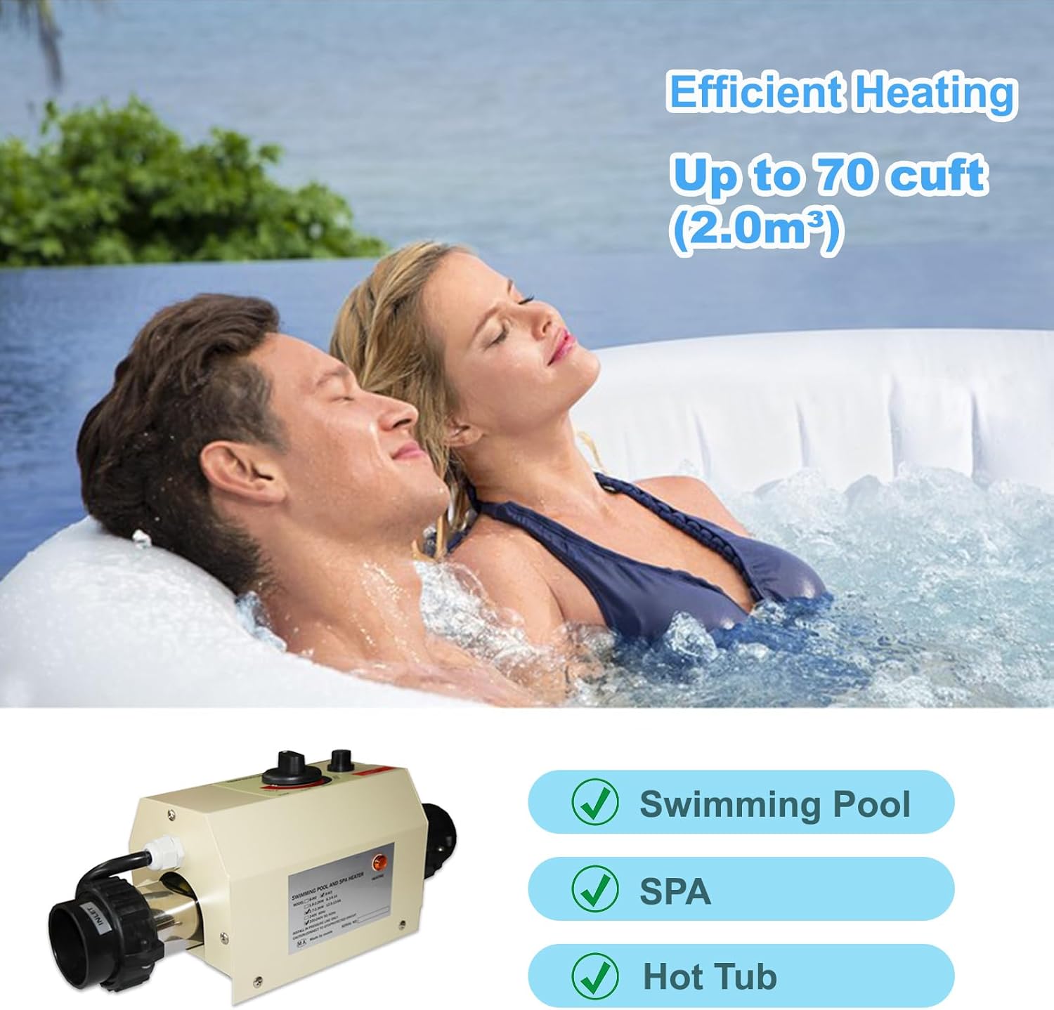 Pool Heater-3KW 220V Upgrade Thermostat Electric Swimming Pool Heater,Digital Touch Display Energy Efficient Pool Water Heater for Spas