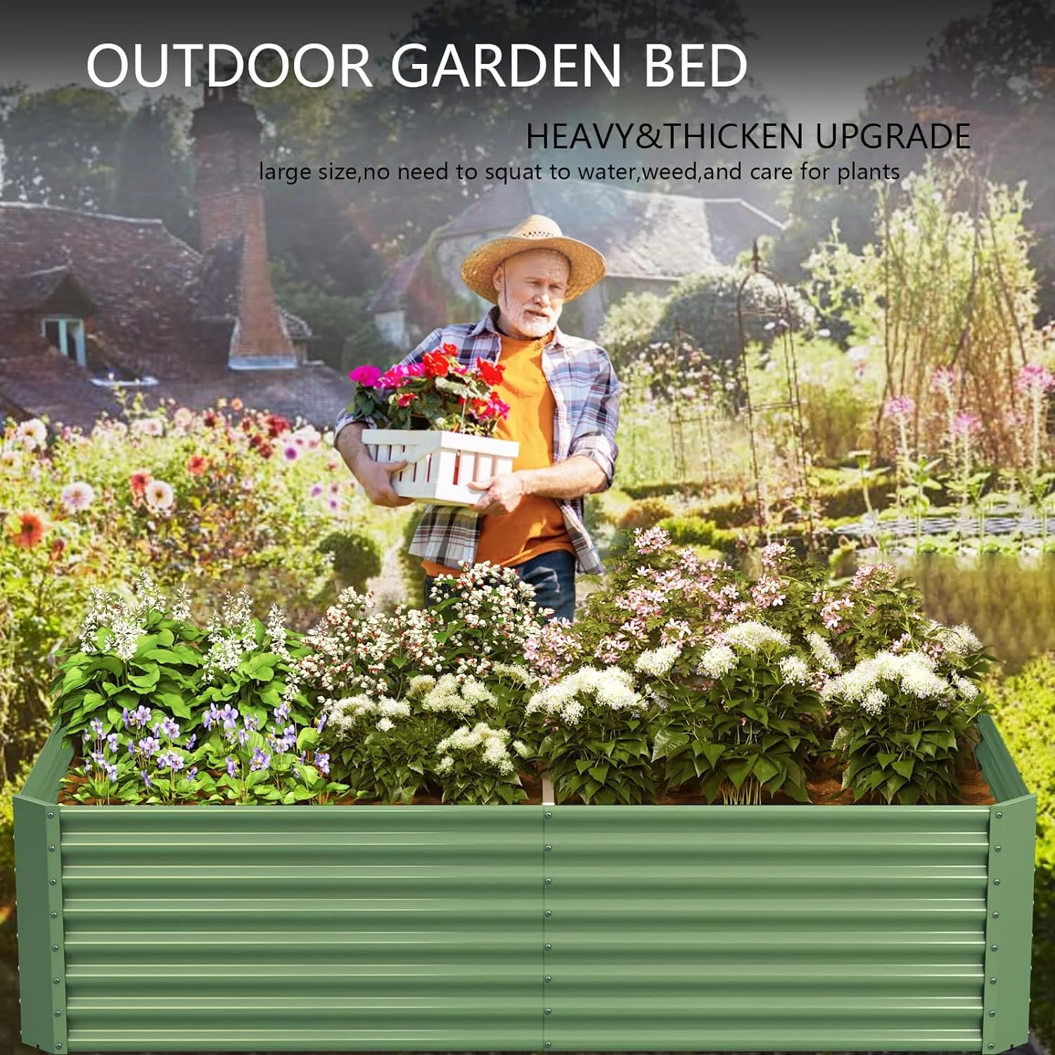 OGKBIR 8x4x2ft Galvanized Metal Raised Garden Bed for Vegetables, Outdoor Garden Raised Planter Box, Backyard Patio Planter Raised Beds for Flowers