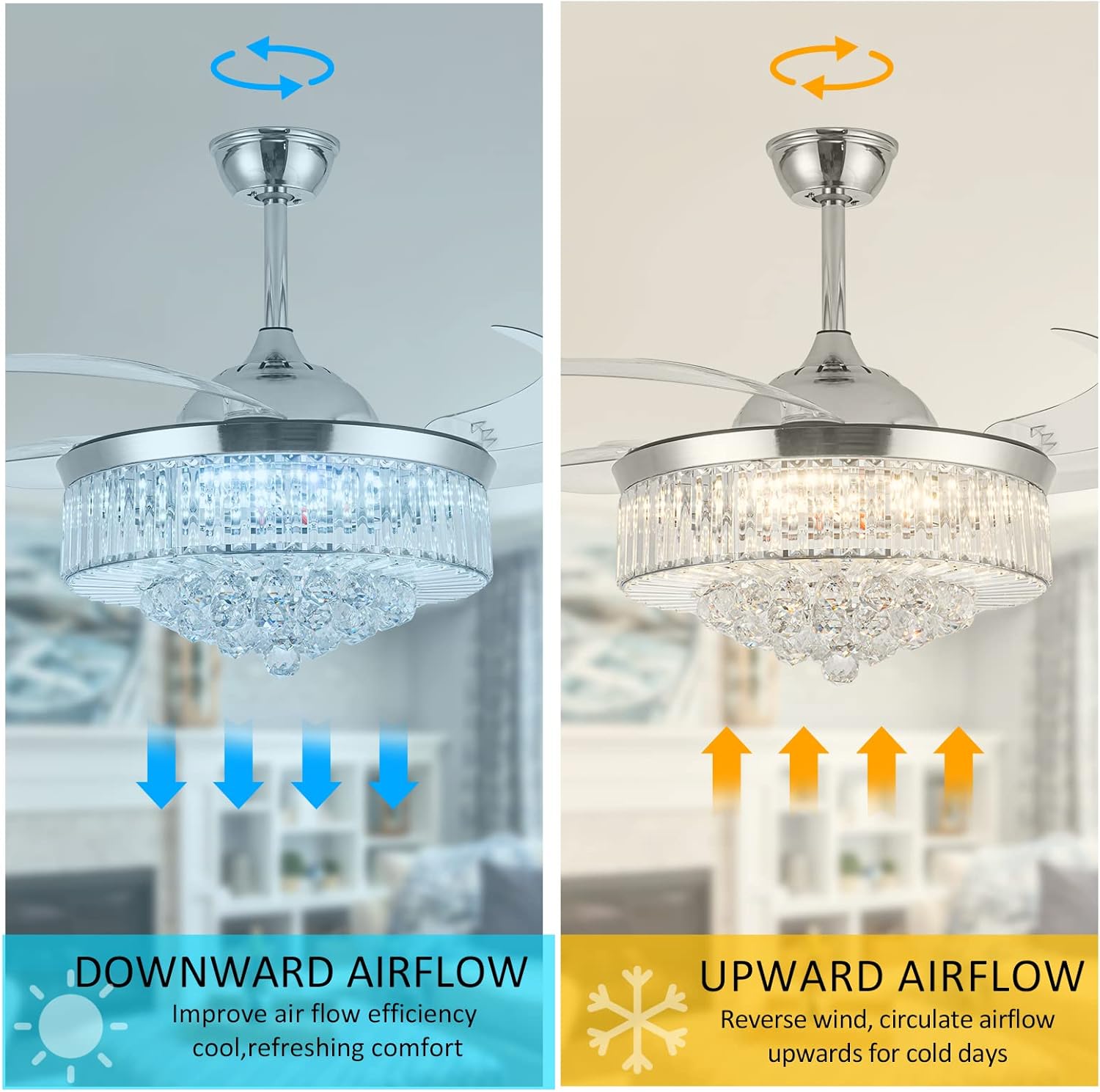 36 Inch Crystal Ceiling Fans with Lights