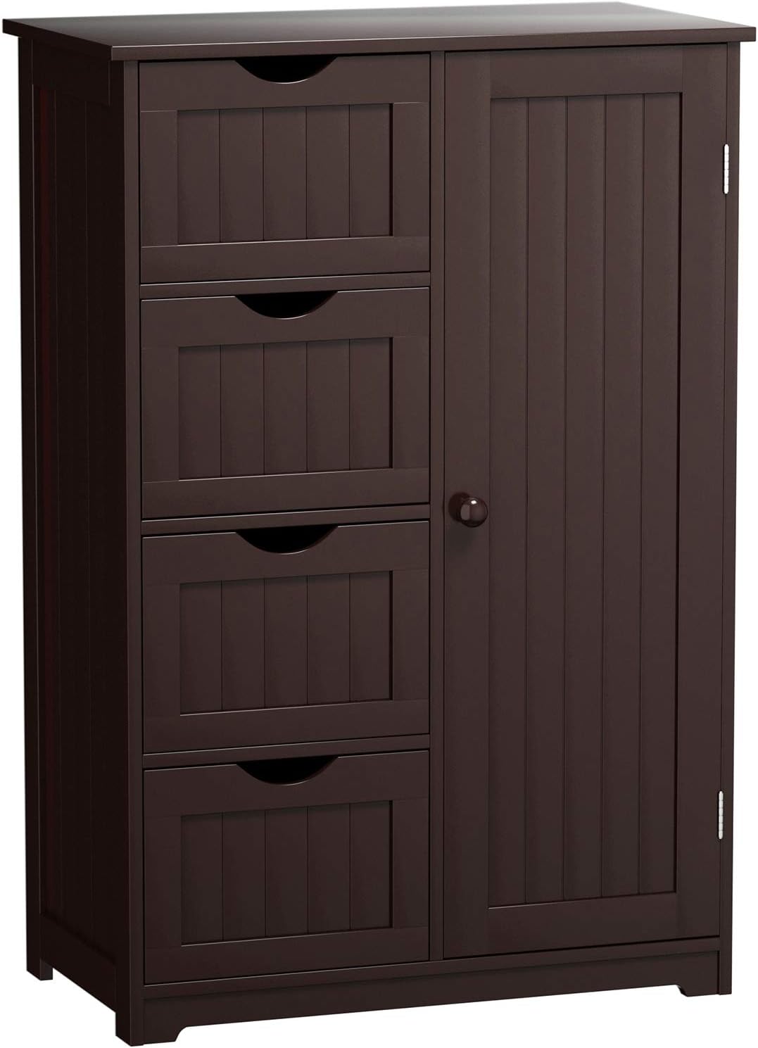 Giantex Bathroom Floor Cabinet Wooden with 1 Door & 4 Drawer, Free Standing Wooden Entryway Cupboard Spacesaver Storage Cabinet (Gray)