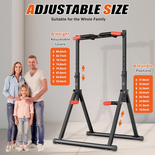 Power Tower Pull Up Dip Station Foldable, Pull Up Bar Station Adjustable, Multi-Function Home Gym, Strength Training Fitness Equipment