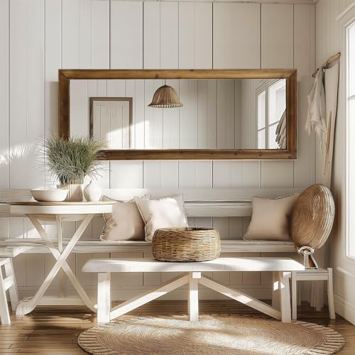 MELOMOIR Rustic Farmhouse Full Length Mirror, 64"x21" Wood Frame Floor Mirror, Free Standing Mirror Leaning Hanging Mirror