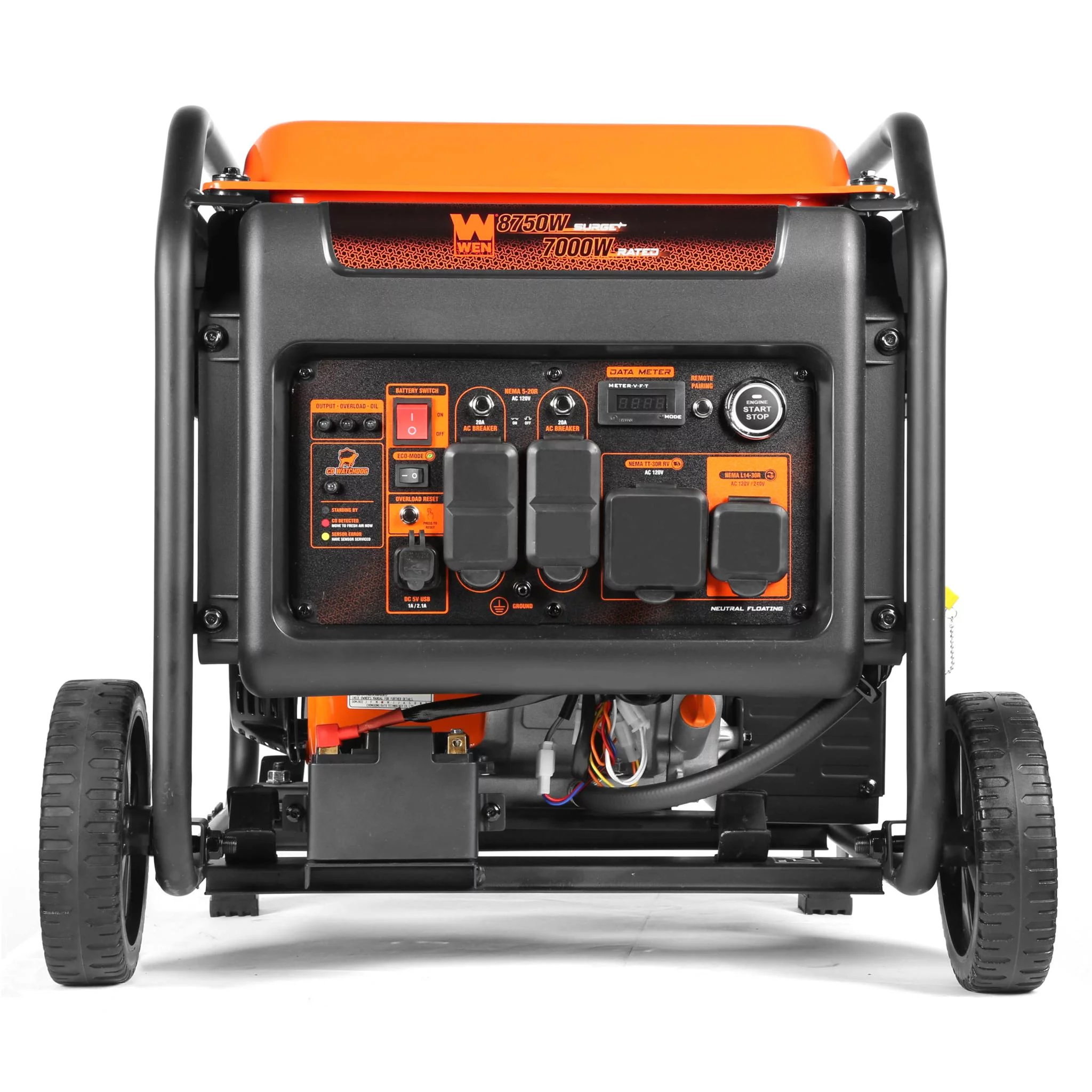 WEN 8750-Watt RV and Transfer-Switch-Ready 120V/240V Dual Fuel Open Frame Inverter Generator with Remote Electric Start and CO Shutdown Sensor