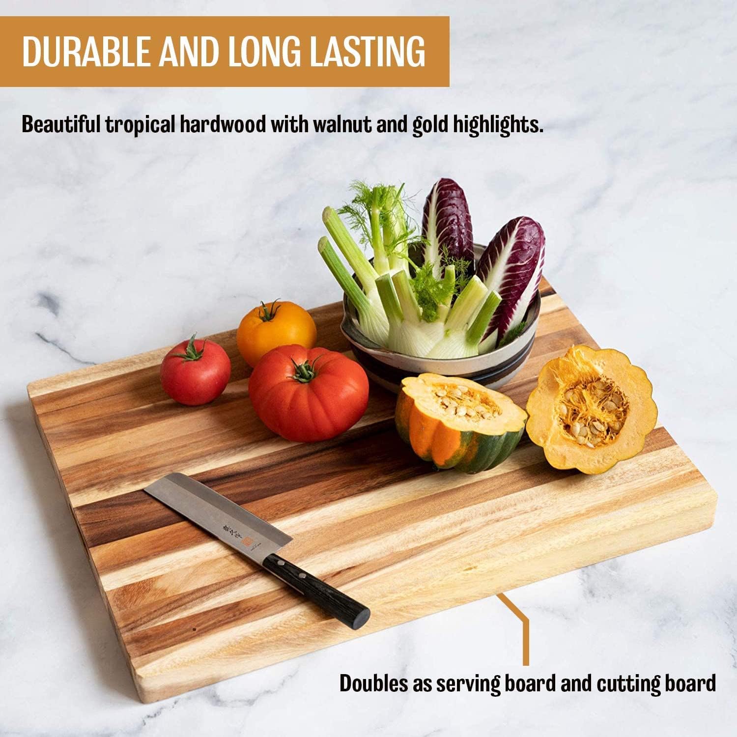 Villa Acacia Extra Large Wood Cutting Board 24 x 18 Inch, 1.5 Inches Thick, Reversible Wooden Kitchen Block