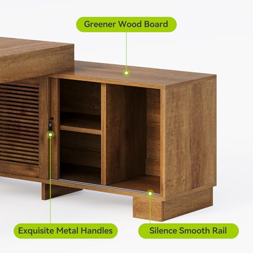 LITTLE TREE 63" L Shaped Executive Desk with Storage, Farmhouse Home Office Desk with 2-Tier Cabinets and Shelves