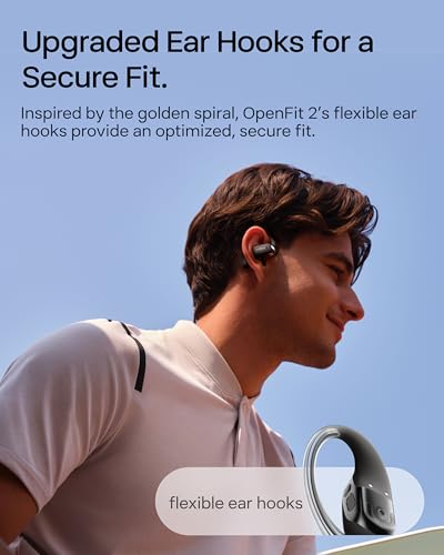 SHOKZ New OpenFit 2 Open-Ear Headphones, True Wireless Bluetooth Earphones with Microphone, Earhook Earbuds with 48 Hours of Playtime, Fast Charging