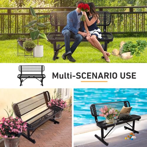 8FT Heavy Duty Park Bench with Back Portable Frame, Outdoor Metal Park Bench with Backrest, Steel Mesh Outdoor Bench for Garden, Lawn, Patio, Porch