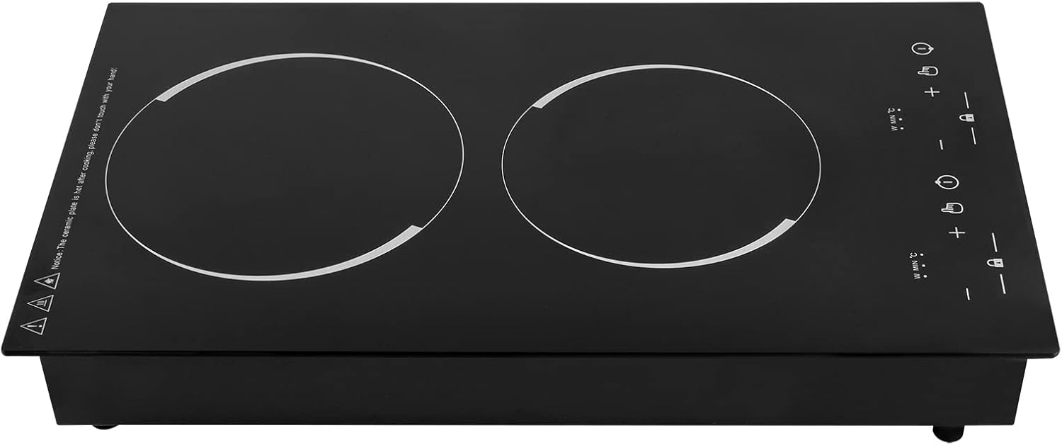 Double Induction Cooktop, Portable Induction Cooker with 2 Burner Independent Control, Ultrathin Body, 9 Temperature