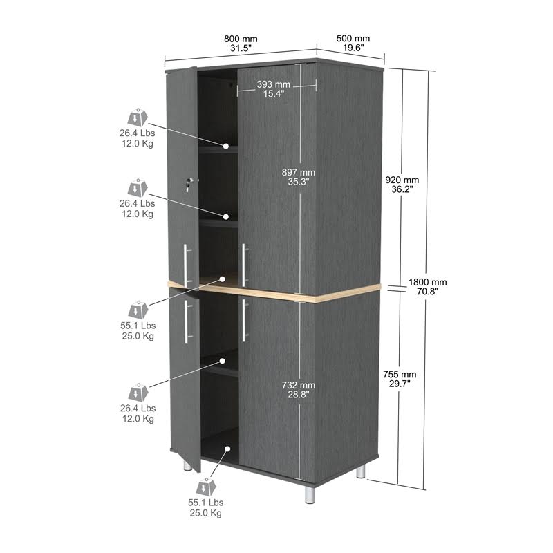 Inval Kratos 34-Inch Graphite Grey Garage Cabinet, Gray(Laminate)