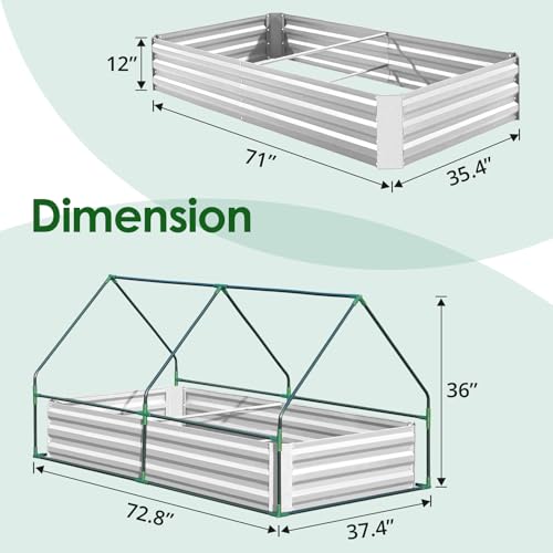 Quictent Raised Garden Bed Galvanized Raised Beds for Gardening Vegetables with Cover 8x4x1 ft Metal Planter Box Outdoor Use (Clear)
