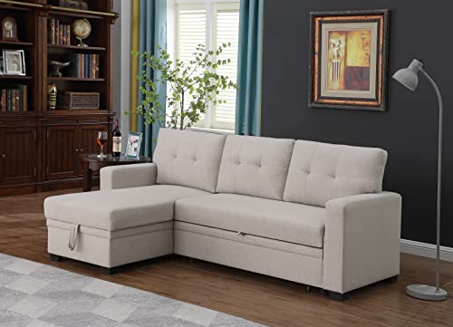 Devion Furniture Regis 4-in-1 Convertible L Shaped Couch with Pull Out Bed and Storage, Sectional Sleeper Sofa with Reversible Chaise for Living Room