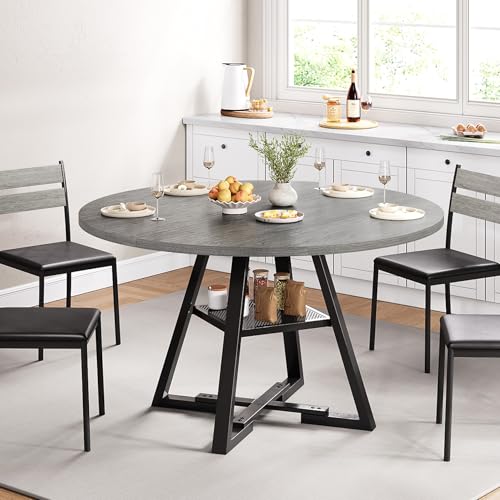 Round Dining Table for 4,Kitchen Dining Room Circle Dinner Pedestal Table,Space Saving Wood Kitchen & Dining Room Furniture (Vintage, 47In)