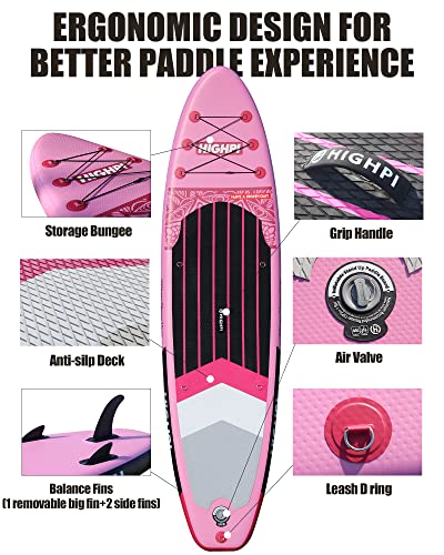 Highpi Inflatable Stand Up Paddle Board Premium SUP Accessories, Backpack, Wide Stance, Surf Control, Non-Slip Deck, Leash, Paddle and Pump