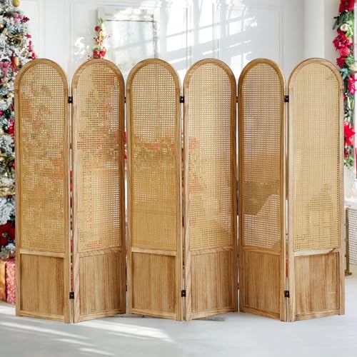 5.9 Ft Tall Hand-Woven Rattan Room Divider 3 Panels, Wood Room Divider Panel, Folding Screen Divider Wall, Wall Divider for Room Separation