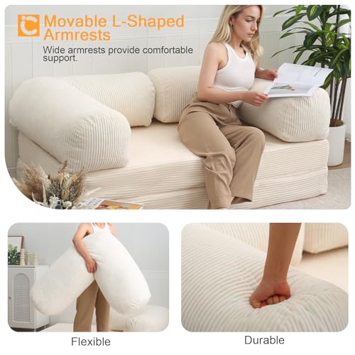 COMAX Folding Sofa Bed, Convertible Chair Bed Corduroy 3-in-1 Foldable Floor Couch with High-Density Foam, Futon Sofa Sleeper Mattress