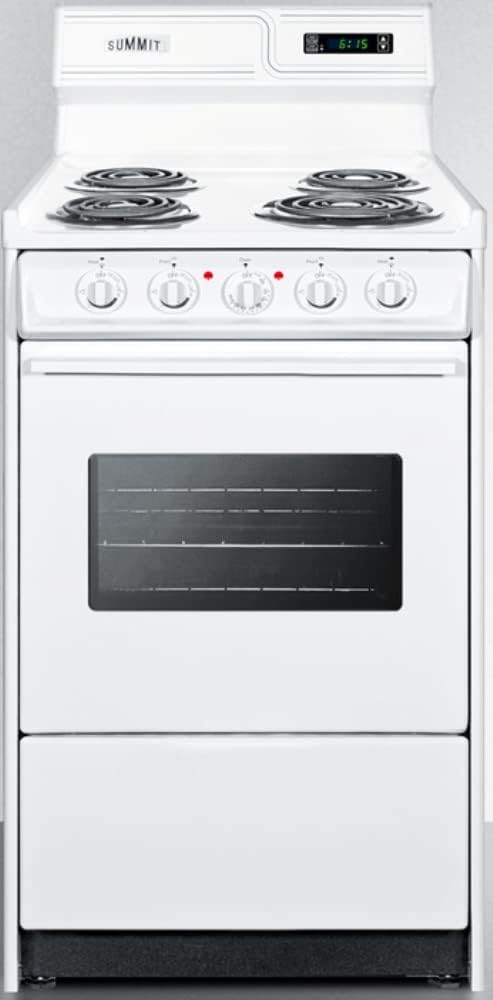 Summit Appliance WEM130KW 20" Wide 220V Electric Range in White with Coil Elements, High Backguard, Oven Window, Light, Adjustable Oven Racks