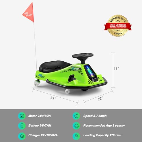 360 Degrees Rotating Ride On Drift Car and 2 Replacement Universal Wheels, 24V Electric Drifting Go Kart for Kids W/Brushless Motor, High/Low Speed
