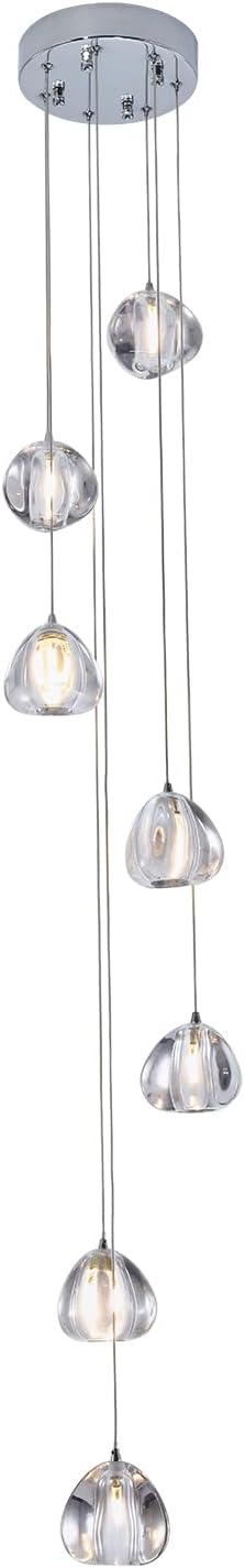 Modern Crystal Chandelier 7 Lights High Ceiling Chandelier Foyer Staircase Raindrop Ceiling Light Fixture Villa Crystal Ball Spiral Pendant Light for