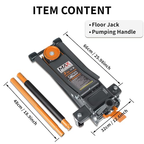 3-Ton (6600lbs) Low-Profile Dual Pistons Heavy-Duty Steel Racing Floor Jack with Quick Lift Hydraulic Pump