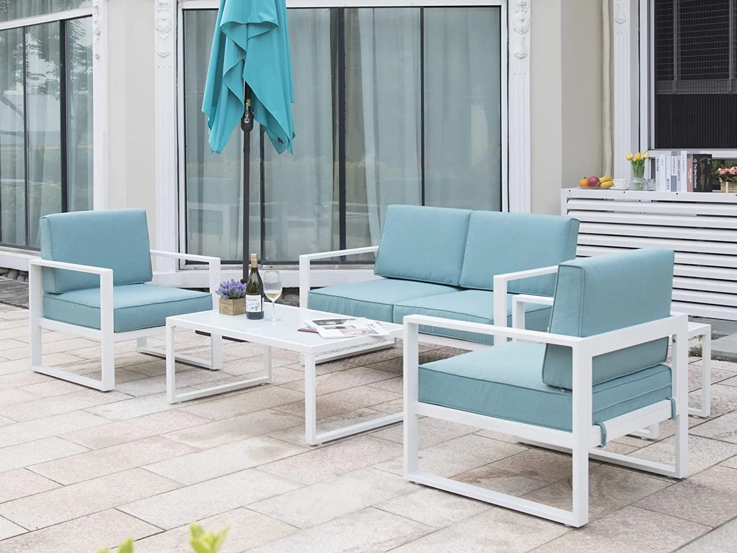 Popular Aluminum Patio Furniture Set  8 Pieces Outdoor Conversation Set All-Weather Modern Metal Couch Outdoor Sectional Sofa with Ottomans and